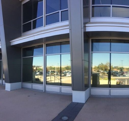 Commercial window tint that has been applied to the outside of a shopping mall in Columbus Georgia.